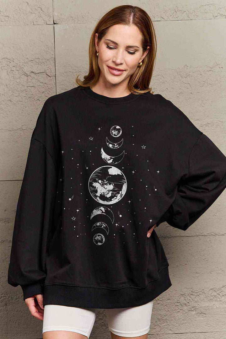 Simply Love Full Size Earth & Moon Graphic Sweatshirt |1mrk.com