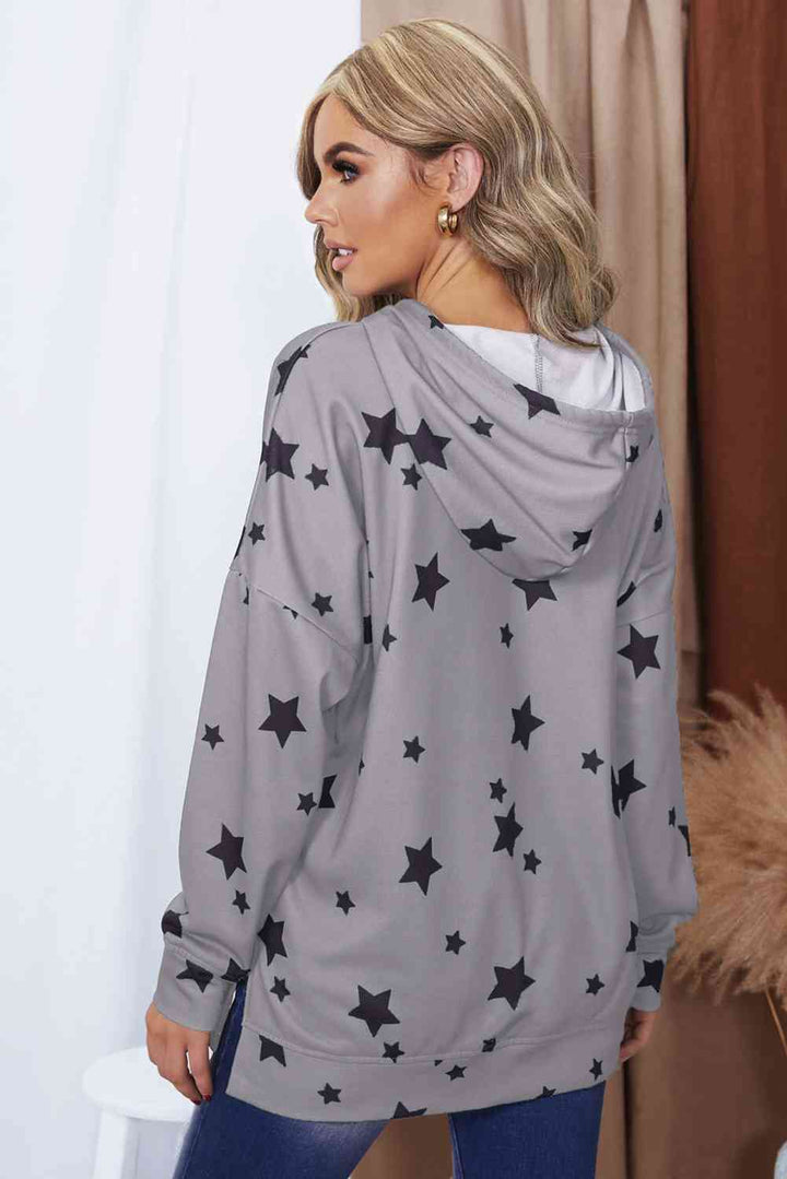 Star Print Drawstring Detail Hoodie | 1mrk.com