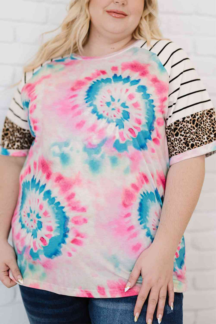 Plus Size Tie-Dye Mixed Print Raglan Sleeve T-Shirt | 1mrk.com