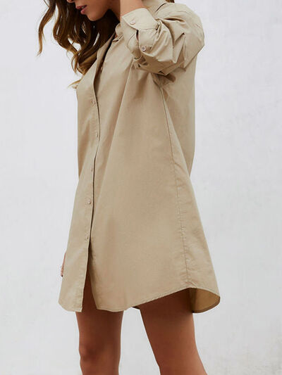 Button Up Long Sleeve Mini Shirt Dress |1mrk.com