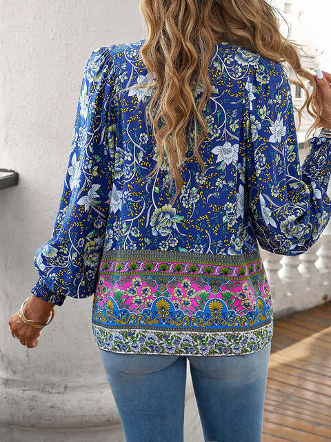 Bohemian Tie Neck Lantern Sleeve Blouse | 1mrk.com