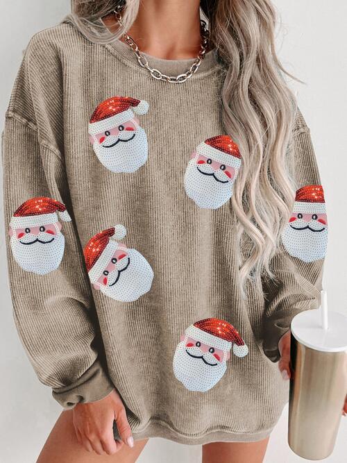 Sequin Santa Patch Ribbed Sweatshirt |1mrk.com