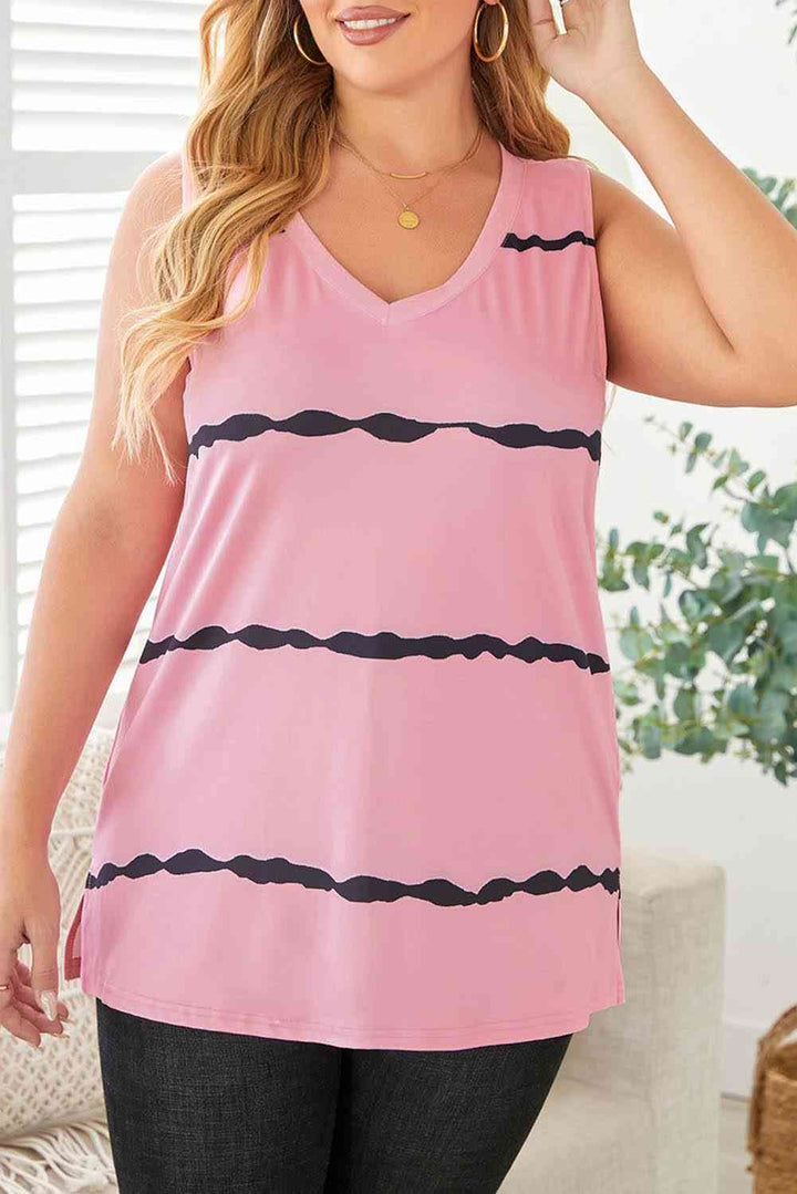 Plus Size Printed V-Neck Tank | 1mrk.com