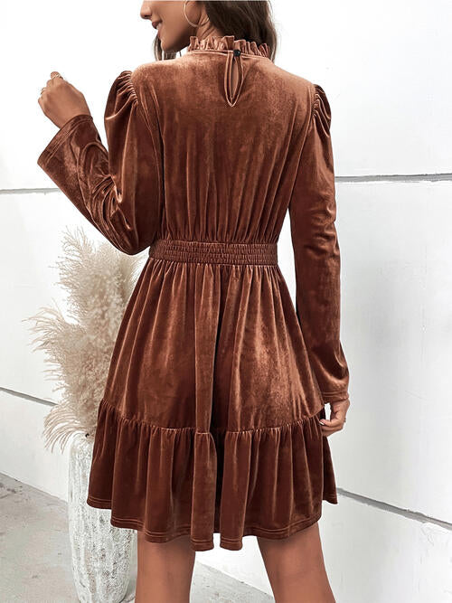 Smocked Long Sleeve Ruffle Hem Dress | 1mrk.com