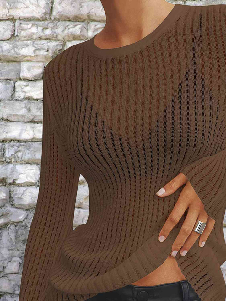 Round Neck Ribbed Knit Top | 1mrk.com