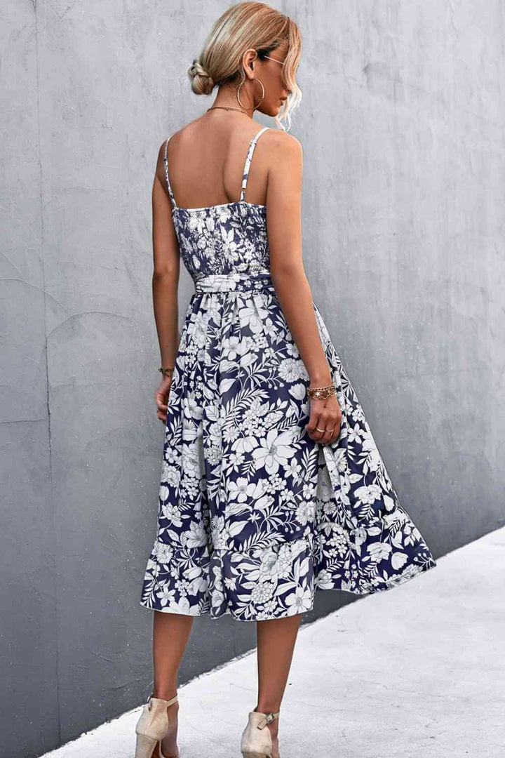 Floral Frill Trim Scoop Neck Spaghetti Strap Dress |1mrk.com