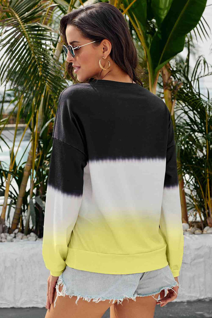 Tie-Dye Drop Shoulder Round Neck Sweatshirt |1mrk.com