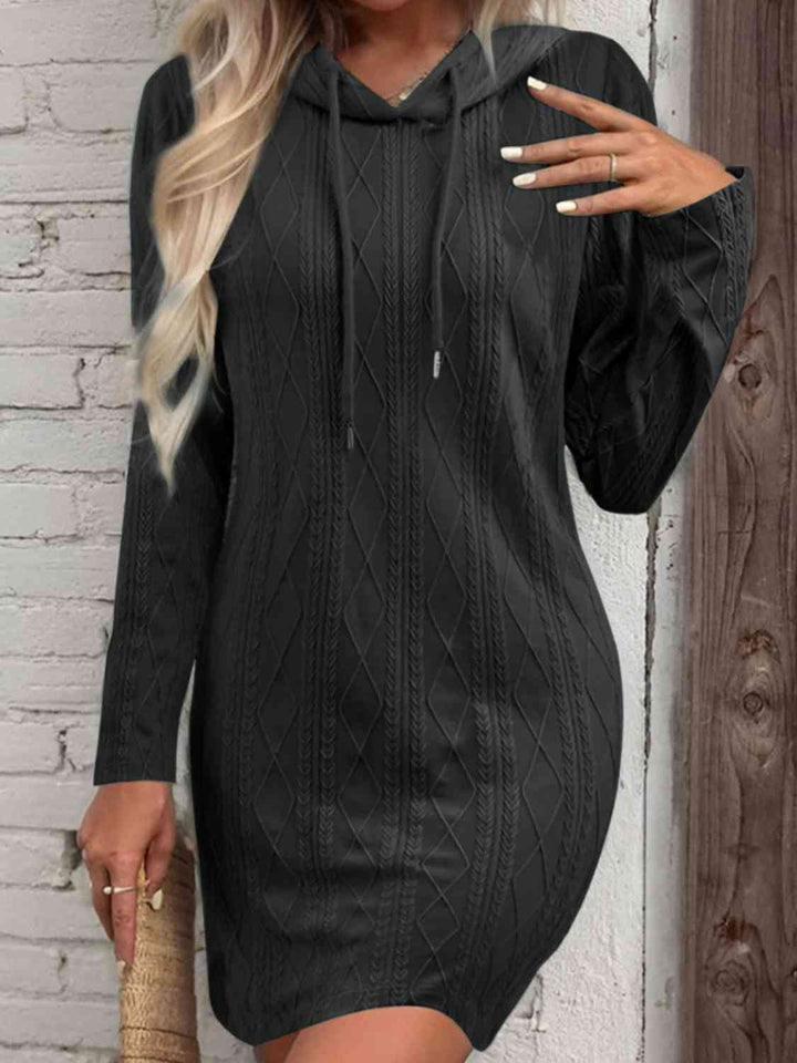 Drawstring Hooded Sweater Dress | 1mrk.com