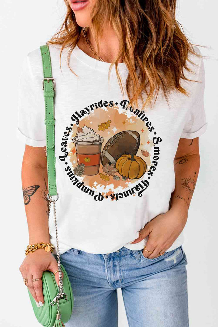 Round Neck Short Sleeve Pumpkin Latte Graphic T-Shirt | 1mrk.com