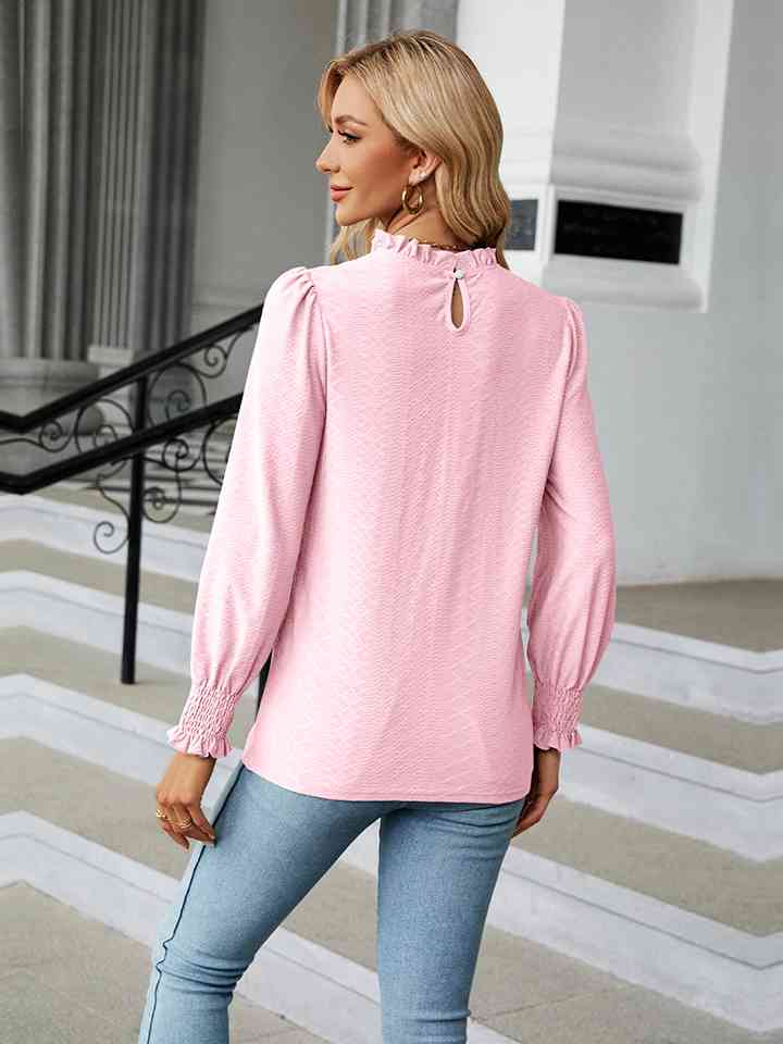 Round Neck Flounce Sleeve Blouse | 1mrk.com