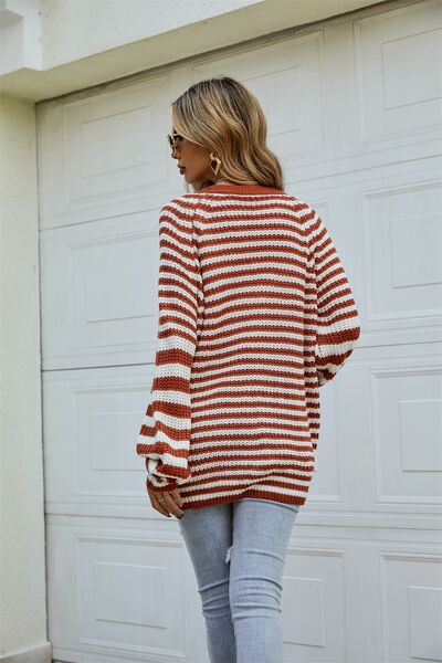 Striped Button Up Long Sleeve Cardigan |1mrk.com