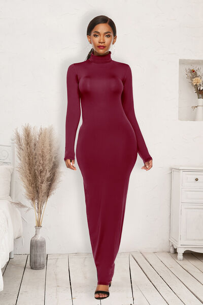 Mock Neck Long Sleeve Maxi Slim Dress | 1mrk.com
