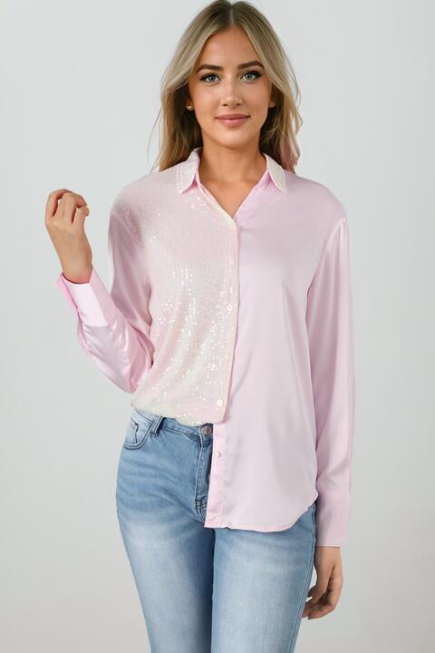 Sequin Long Sleeve Shirt |1mrk.com