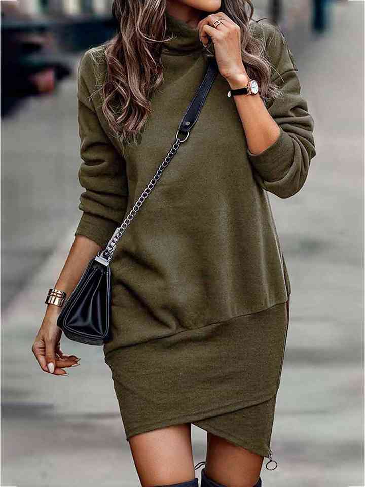 Round Neck Long Sleeve Mini Dress | 1mrk.com