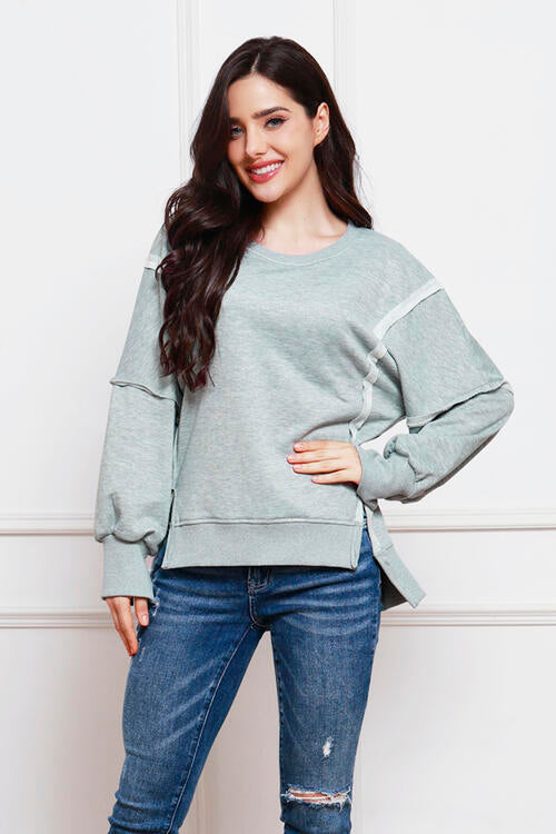 Exposed Seam High-Low Slit Sweatshirt | 1mrk.com