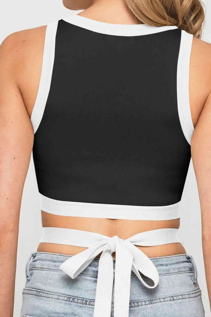 Contrast Tie Back Round Neck Tank | 1mrk.com