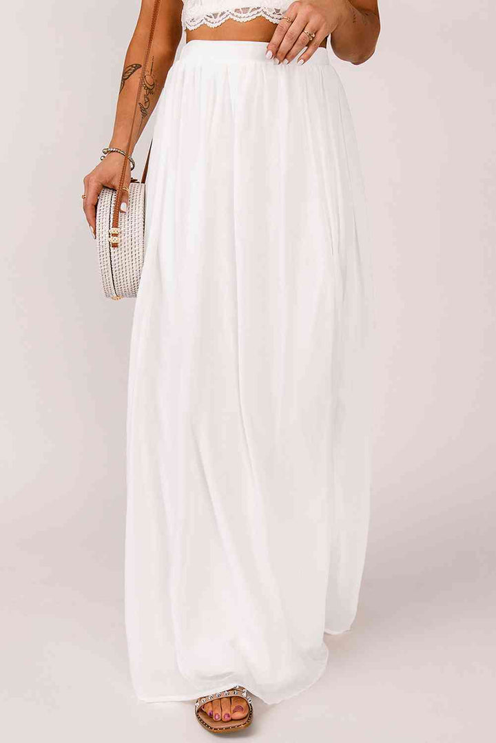 Elastic Waistband Split Maxi Skirt |1mrk.com