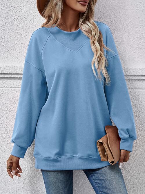 Round Neck Drop Shoulder Long Sleeve Sweatshirt |1mrk.com