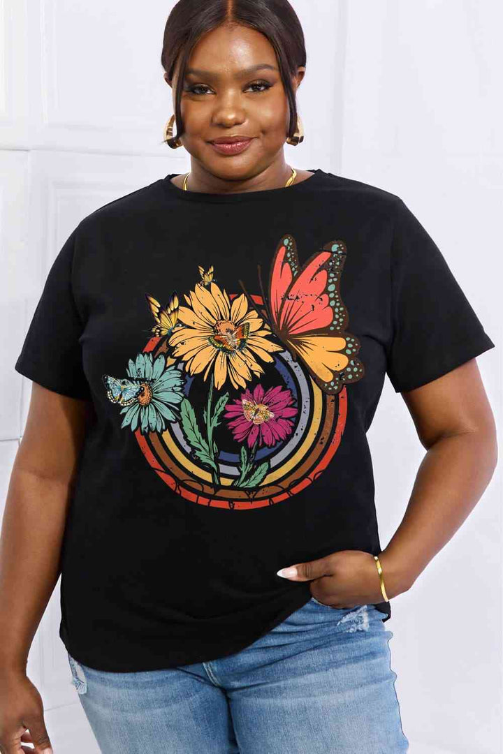 Simply Love Simply Love Full Size Flower & Butterfly Graphic Cotton Tee | 1mrk.com