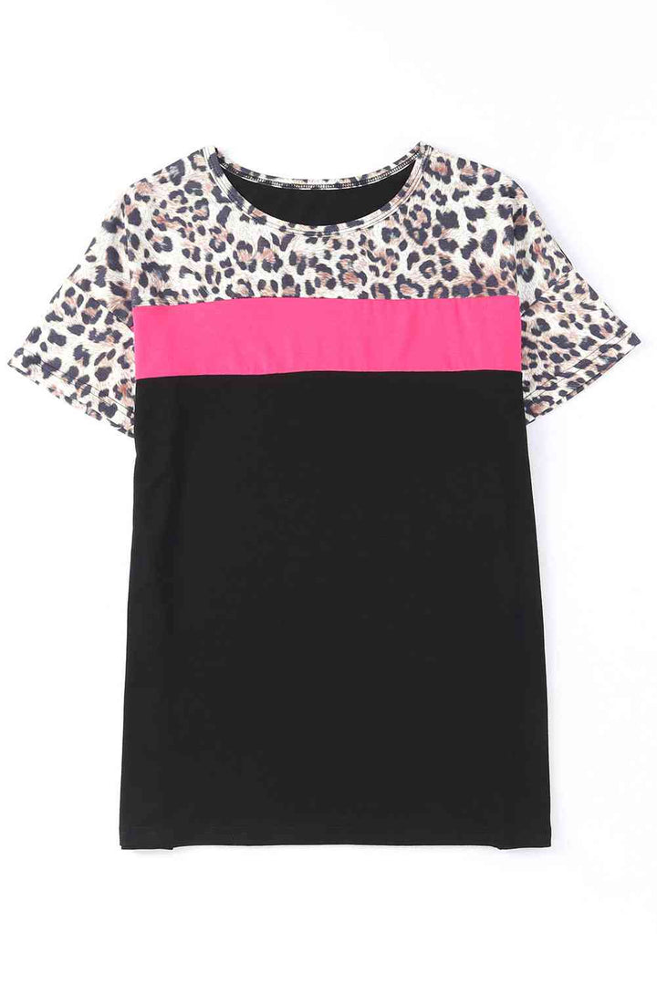 Leopard Color Block Short Sleeve Tee | 1mrk.com