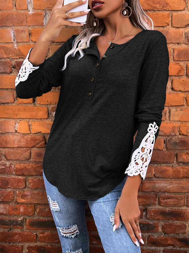 Half Button Lace Detail T-Shirt | 1mrk.com