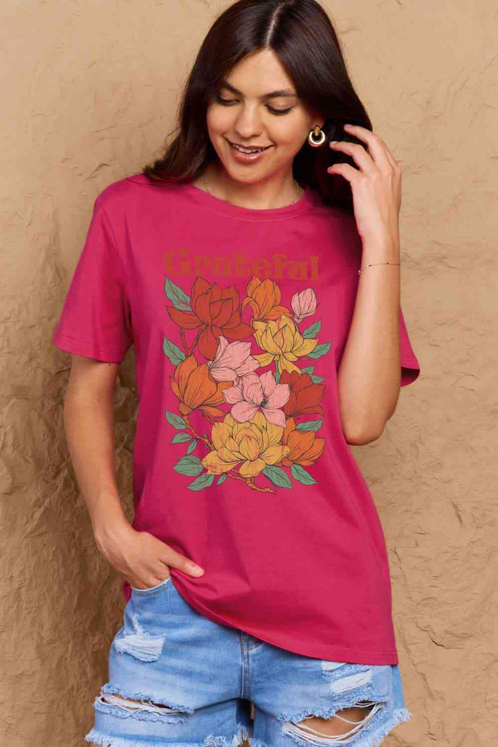 Simply Love Full Size GRATEFUL Flower Graphic Cotton T-Shirt | 1mrk.com