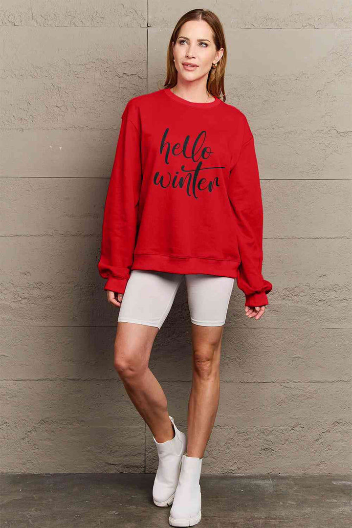 Simply Love Full Size HELLO WINTER Graphic Sweatshirt |1mrk.com