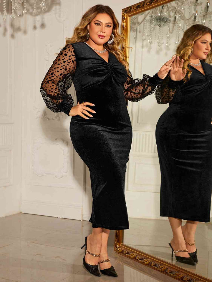 Plus Size Twist Front Lantern Sleeve Slit Dress | 1mrk.com