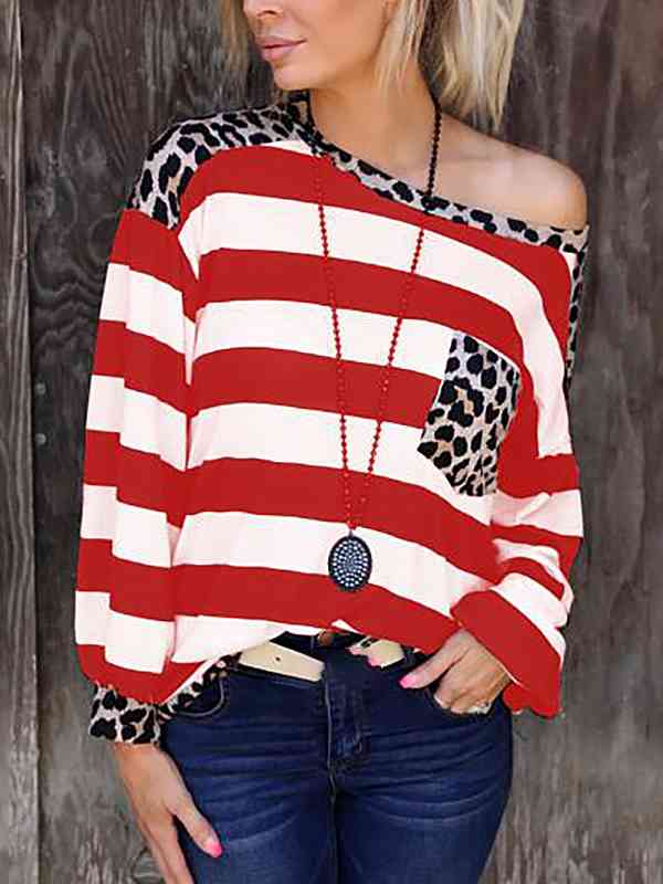 Striped Leopard Long Sleeves Top | 1mrk.com