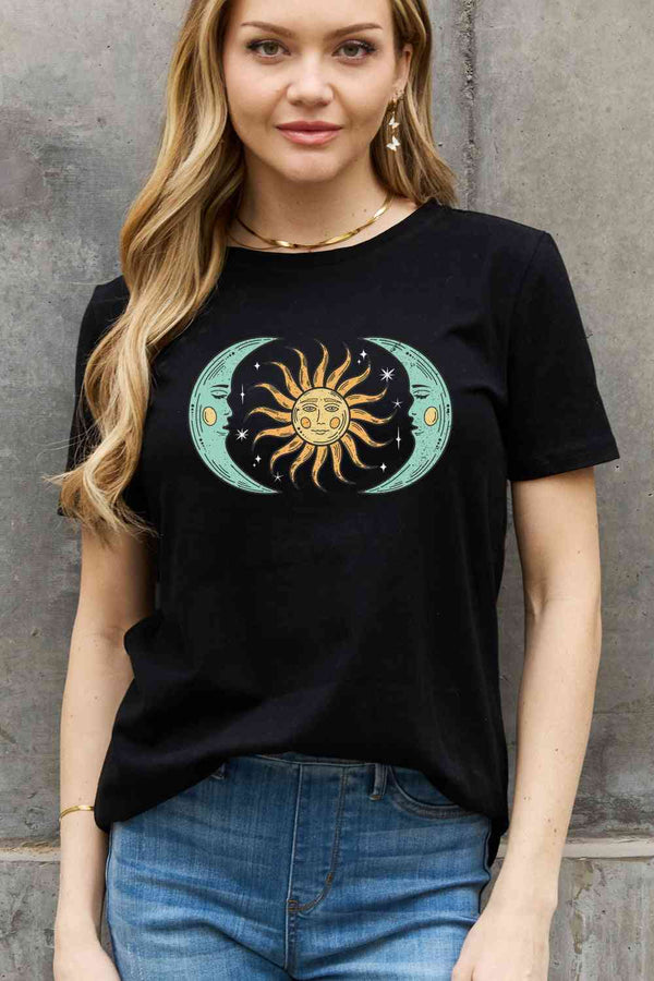 Simply Love Full Size Sun & Moon Graphic Cotton Tee | 1mrk.com