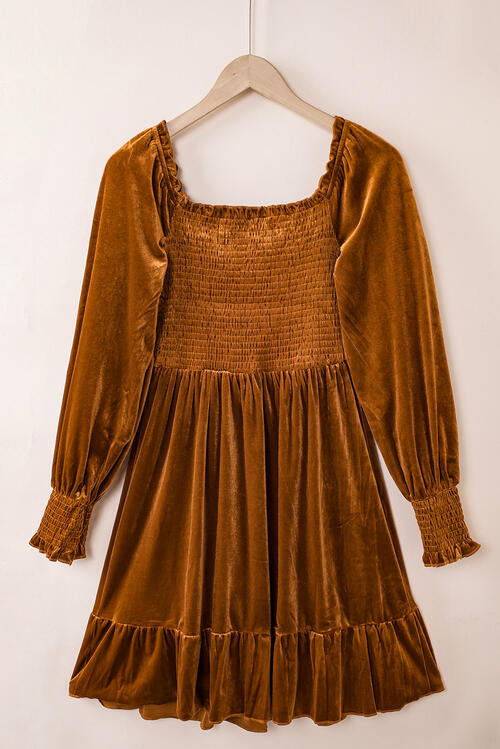 Square Neck Smocked Ruffle Hem Dress | 1mrk.com