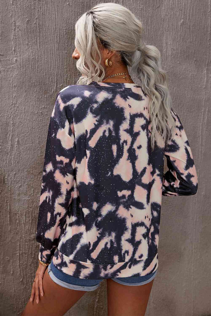 Tie-Dye Round Neck Dropped Shoulder Sweatshirt |1mrk.com