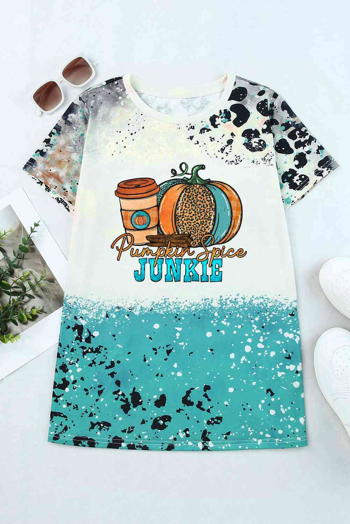 Printed PUMPKIN SPICE JUNKIE Graphic Round Neck Short Sleeve Tee | 1mrk.com