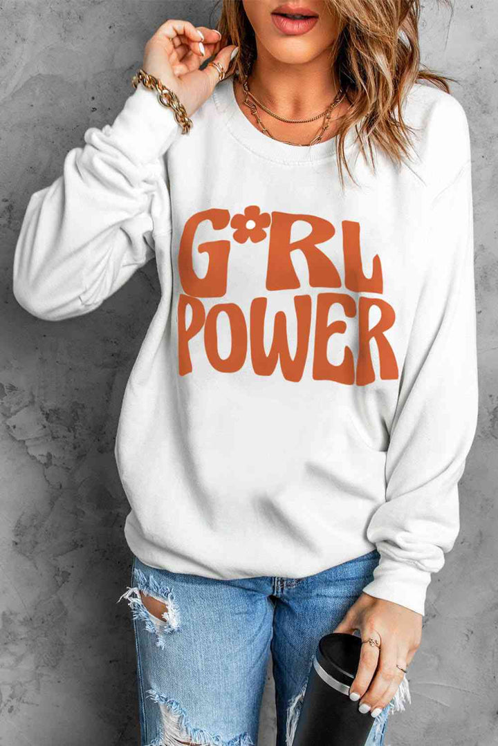 GIRL POWER Graphic Round Neck Sweatshirt |1mrk.com