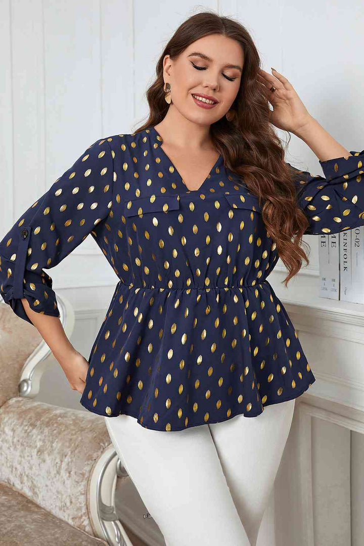 Plus Size Notched Babydoll Blouse | 1mrk.com