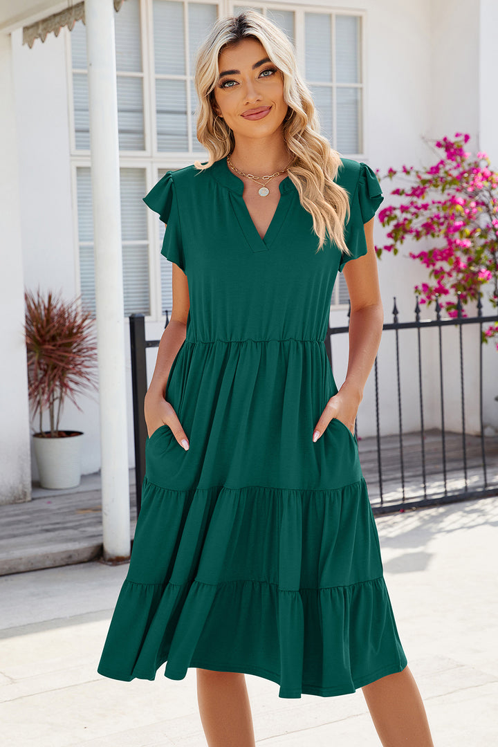 Ruched Notched Cap Sleeve Dress | Trendsi