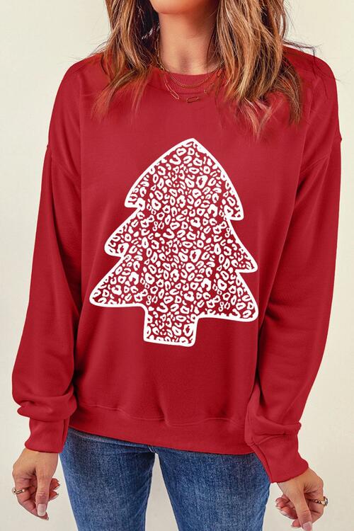 Christmas Tree Graphic Round Neck Sweatshirt |1mrk.com