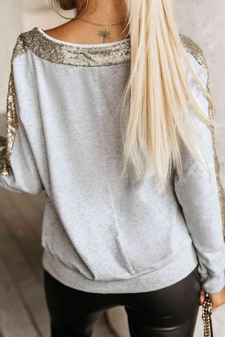 Sequin V-Neck Sweatshirt |1mrk.com