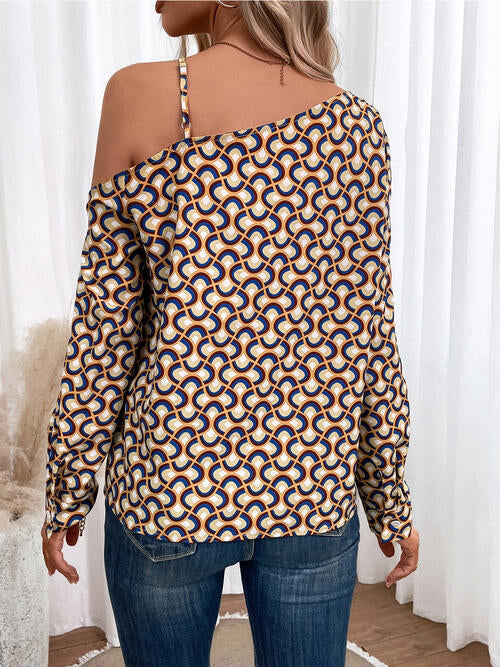 Printed Asymmetrical Neck Long Sleeve Top | 1mrk.com