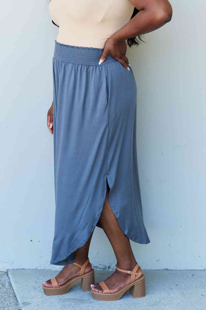 Doublju Comfort Princess Full Size High Waist Scoop Hem Maxi Skirt in Dusty Blue | 1mrk.com