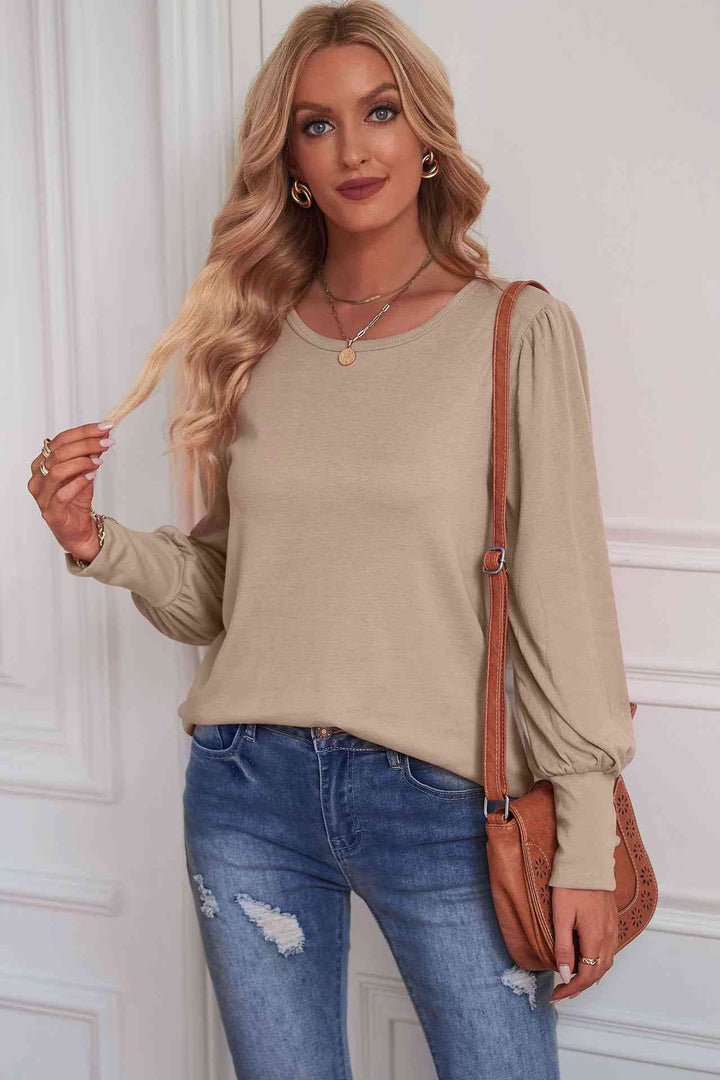 Round Neck Puff Sleeve T-Shirt | 1mrk.com