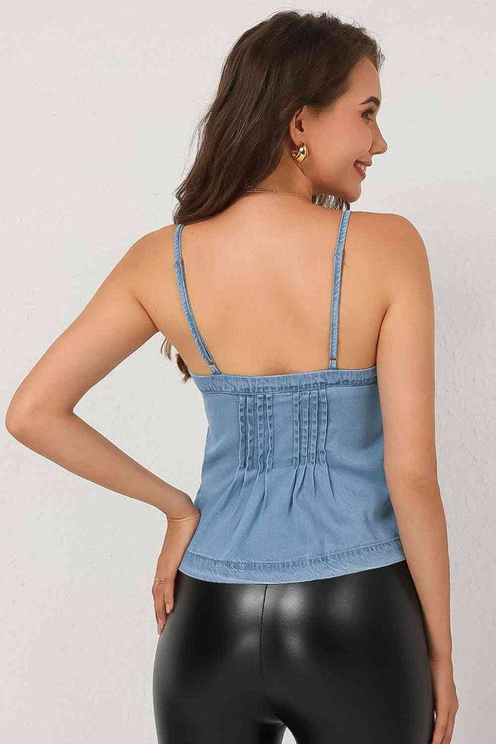 Pleated Detail Buttoned Denim Cami | 1mrk.com