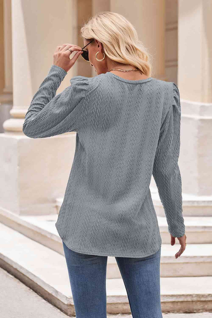 Round Neck Puff Sleeve Blouse | 1mrk.com