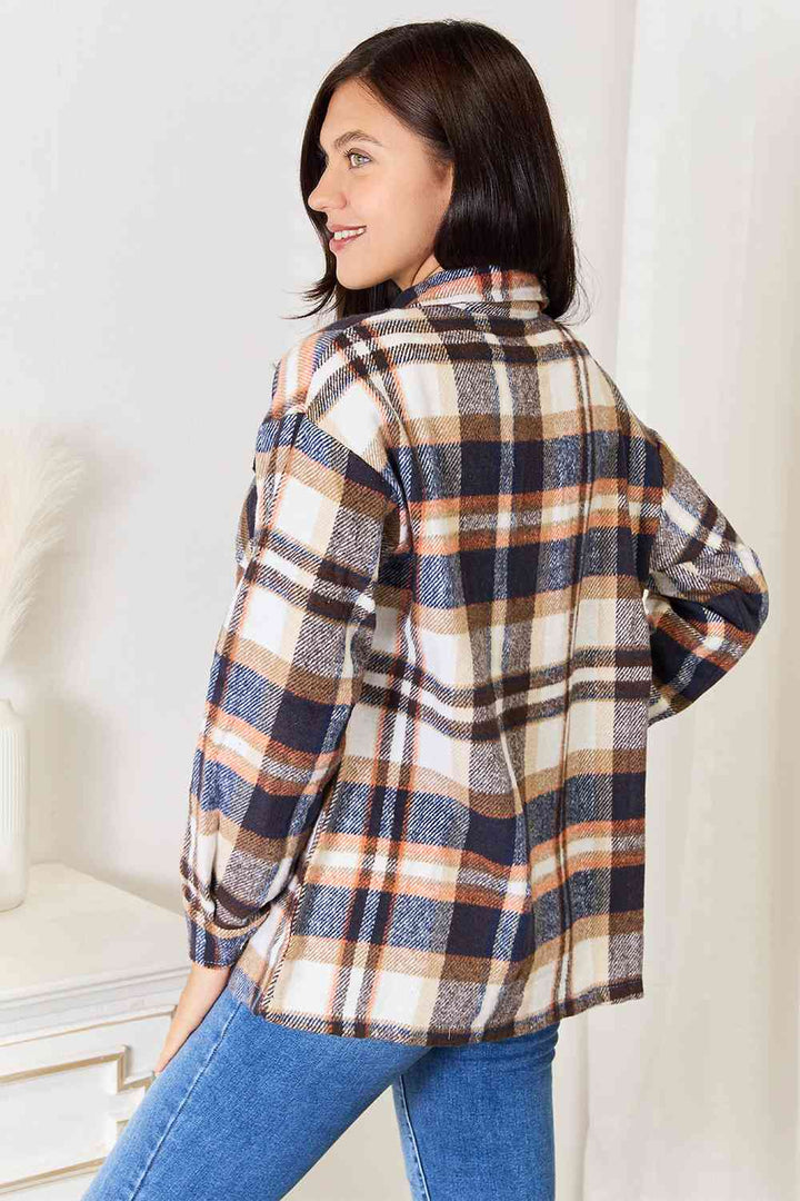 Double Take Plaid Button Front Shirt Jacket with Breast Pockets |1mrk.com