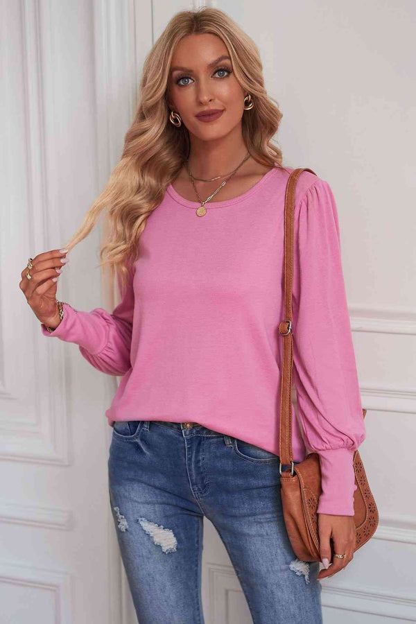 Round Neck Puff Sleeve T-Shirt | 1mrk.com