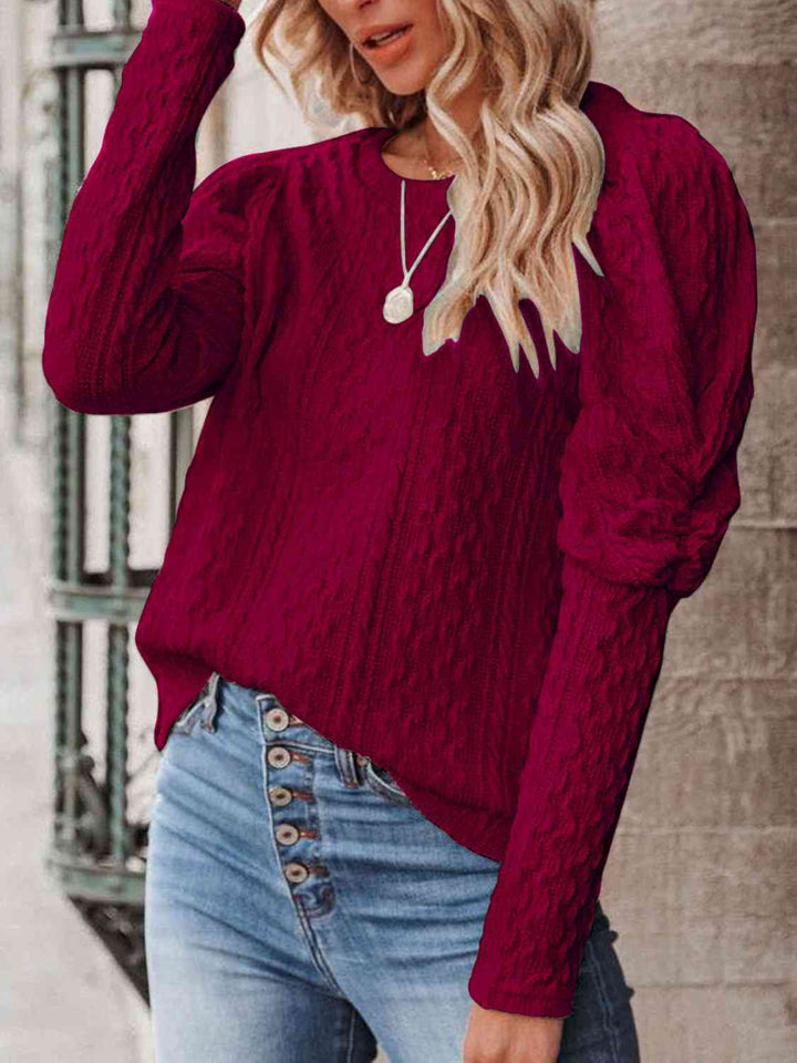 Round Neck Puff Sleeve Knit Top | 1mrk.com