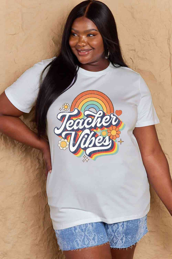 Simply Love Full Size TEACHER VIBES Graphic Cotton T-Shirt | 1mrk.com