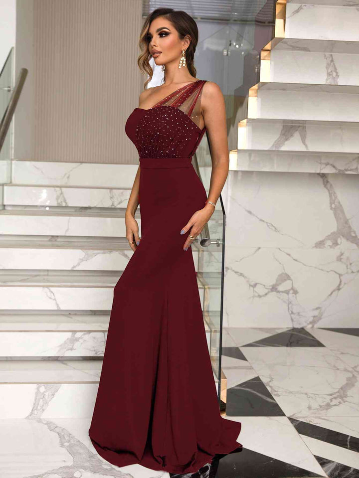 Rhinestone One-Shoulder Formal Dress | 1mrk.com