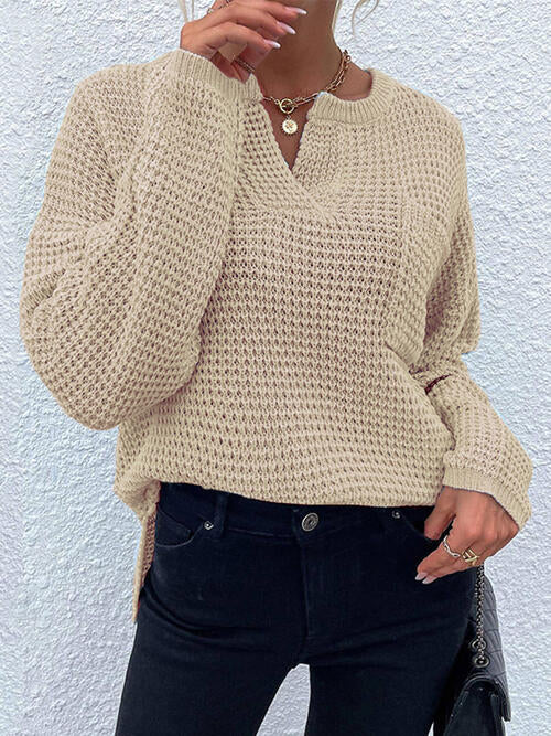 Notched Long Sleeve Sweater |1mrk.com