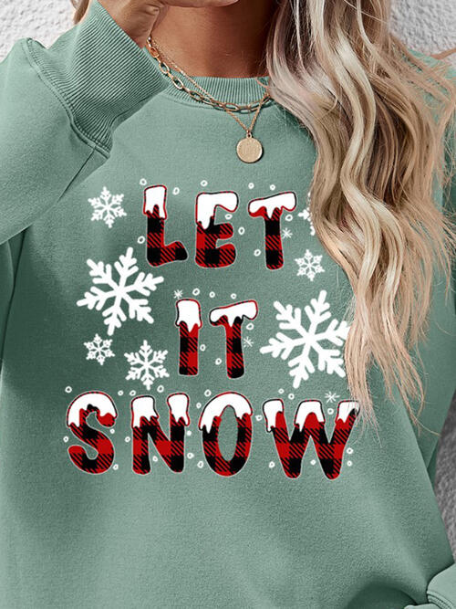 LET IT SNOW Round Neck Long Sleeve Sweatshirt |1mrk.com